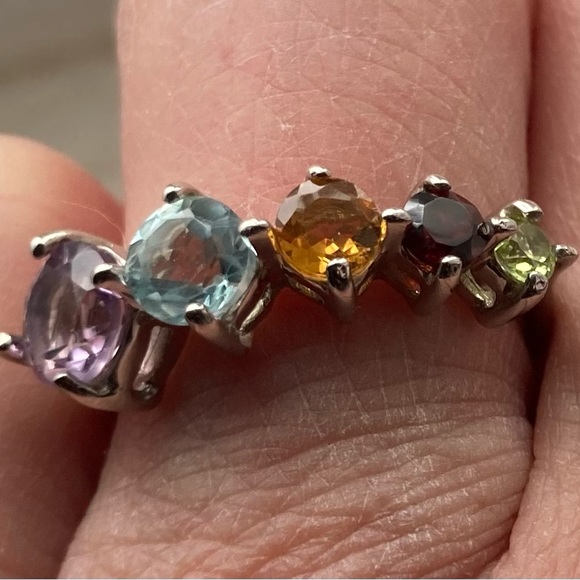 STERLING SILVER RING WITH PRECIOUS GEMSTONES - Picture 7 of 7